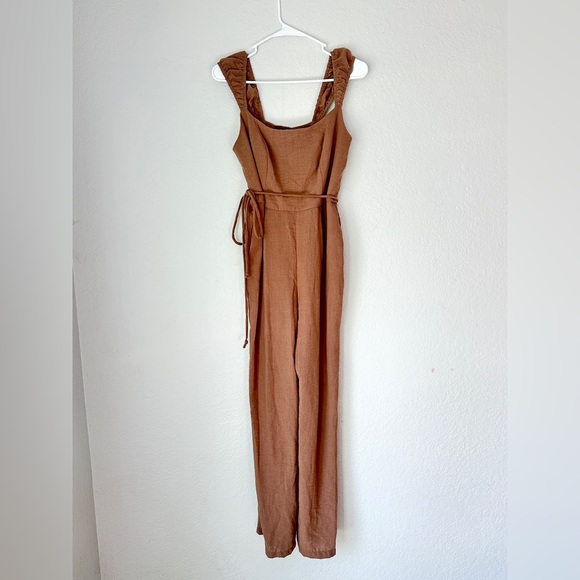 Lily Rose Tan Jumpsuit with Tie Waist NWT - Picture 3 of 6